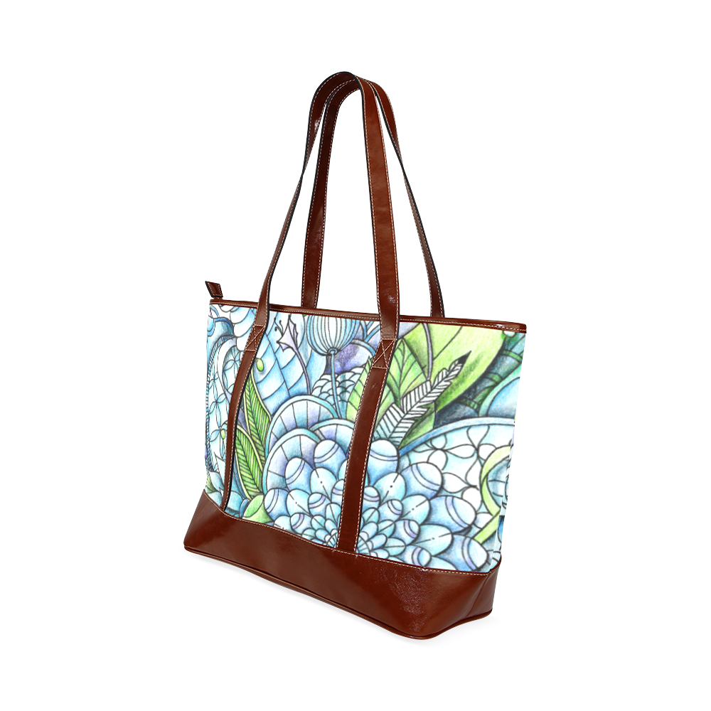 Blue Green flower drawing peaceful garden 2 Tote Handbag (Model 1642)