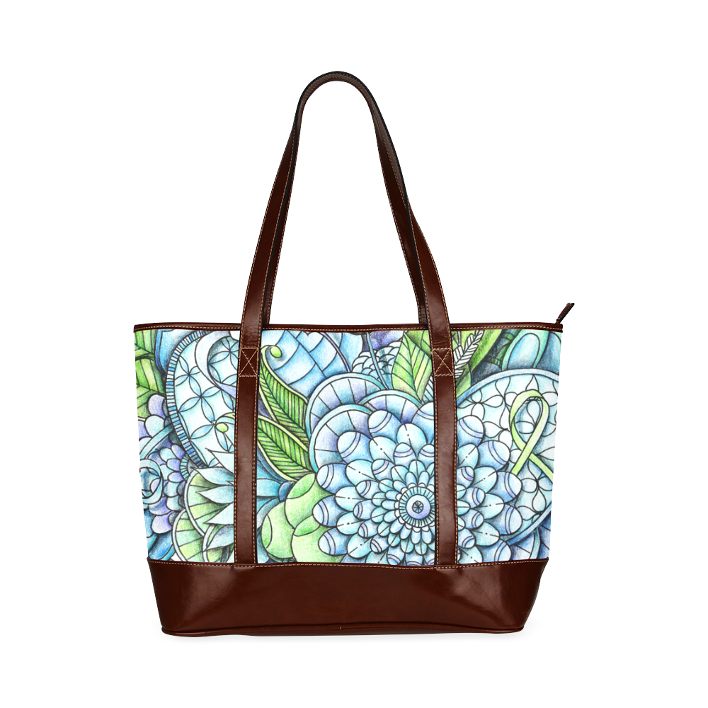 Blue Green flower drawing peaceful garden 2 Tote Handbag (Model 1642)