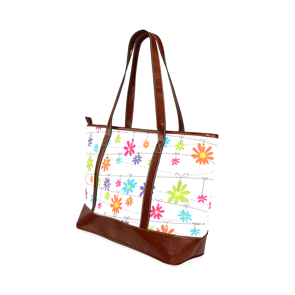 colorful flowers hanging on lines Tote Handbag (Model 1642)