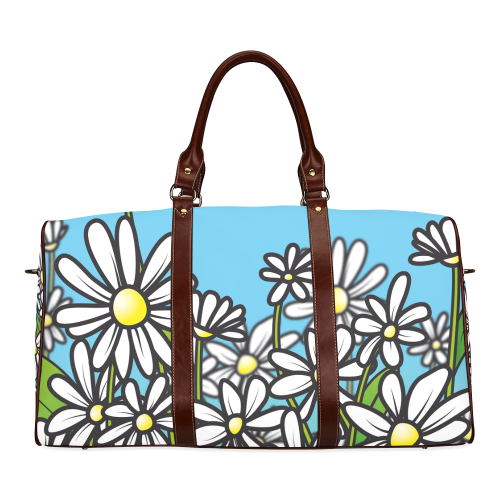 white daisy field flowers Waterproof Travel Bag/Large (Model 1639)