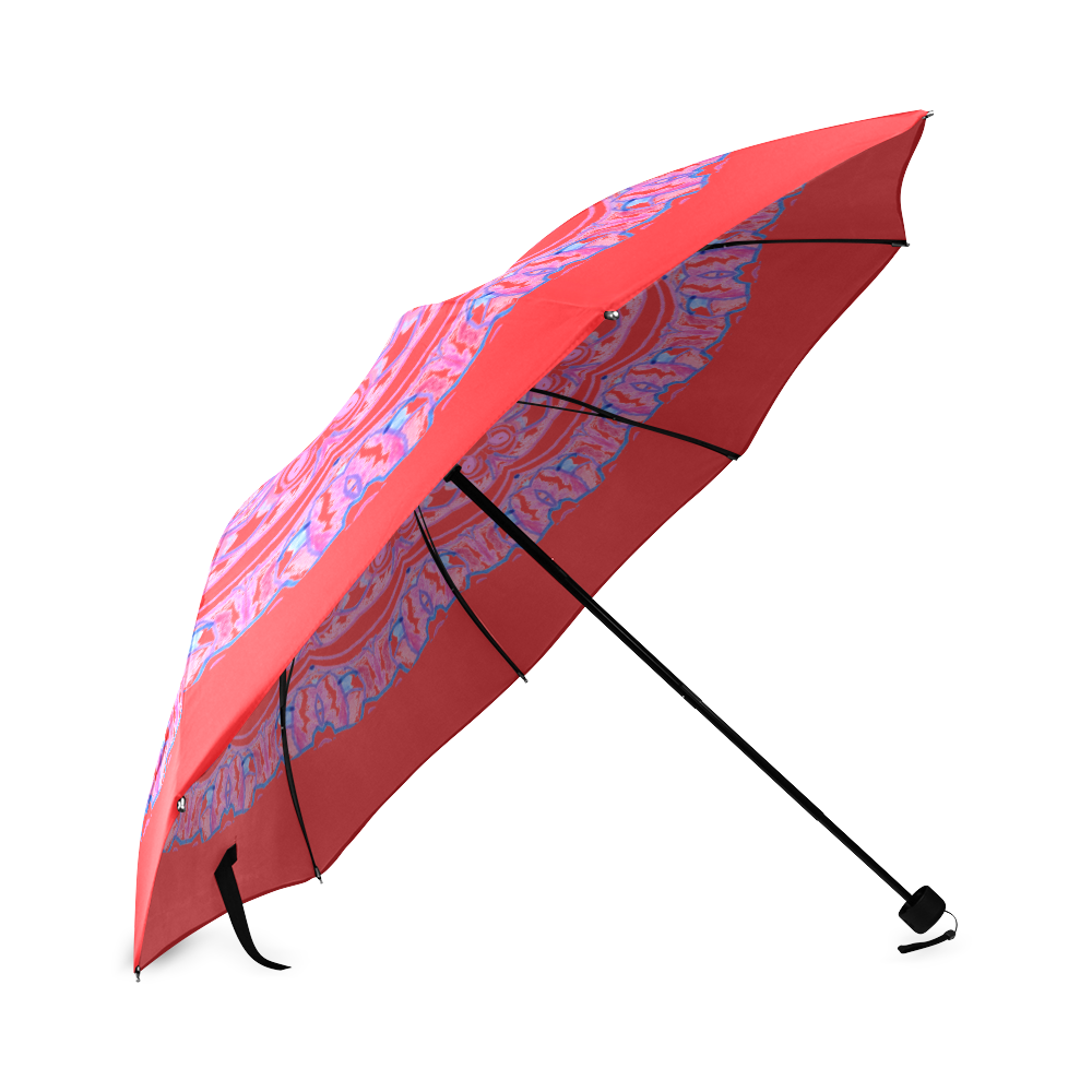 Pink Blue Ribbons, Flowers Valentangle Mandala Crimson Foldable Umbrella (Model U01)