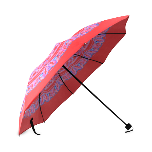 Pink Blue Ribbons, Flowers Valentangle Mandala Crimson Foldable Umbrella (Model U01)