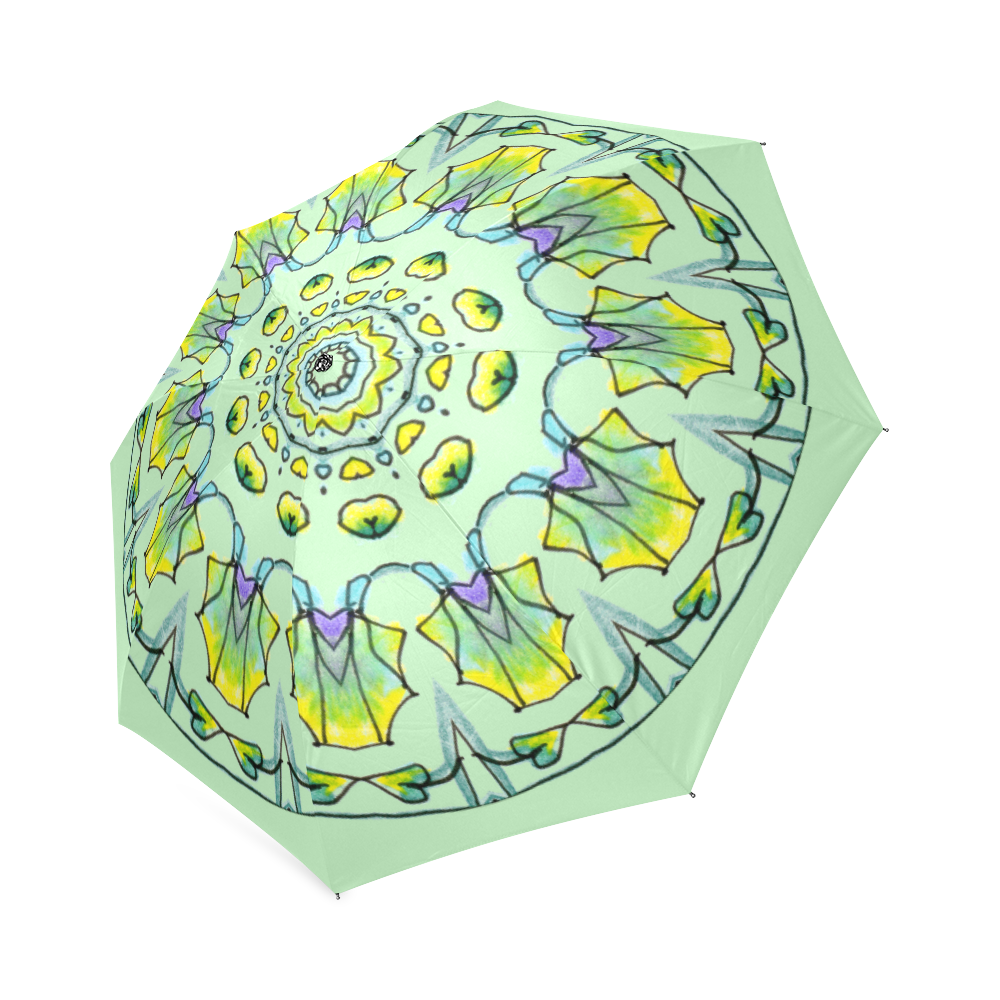 Yellow, Green, Purple Flowers, Leaves Mandala Honeydew Foldable Umbrella (Model U01)