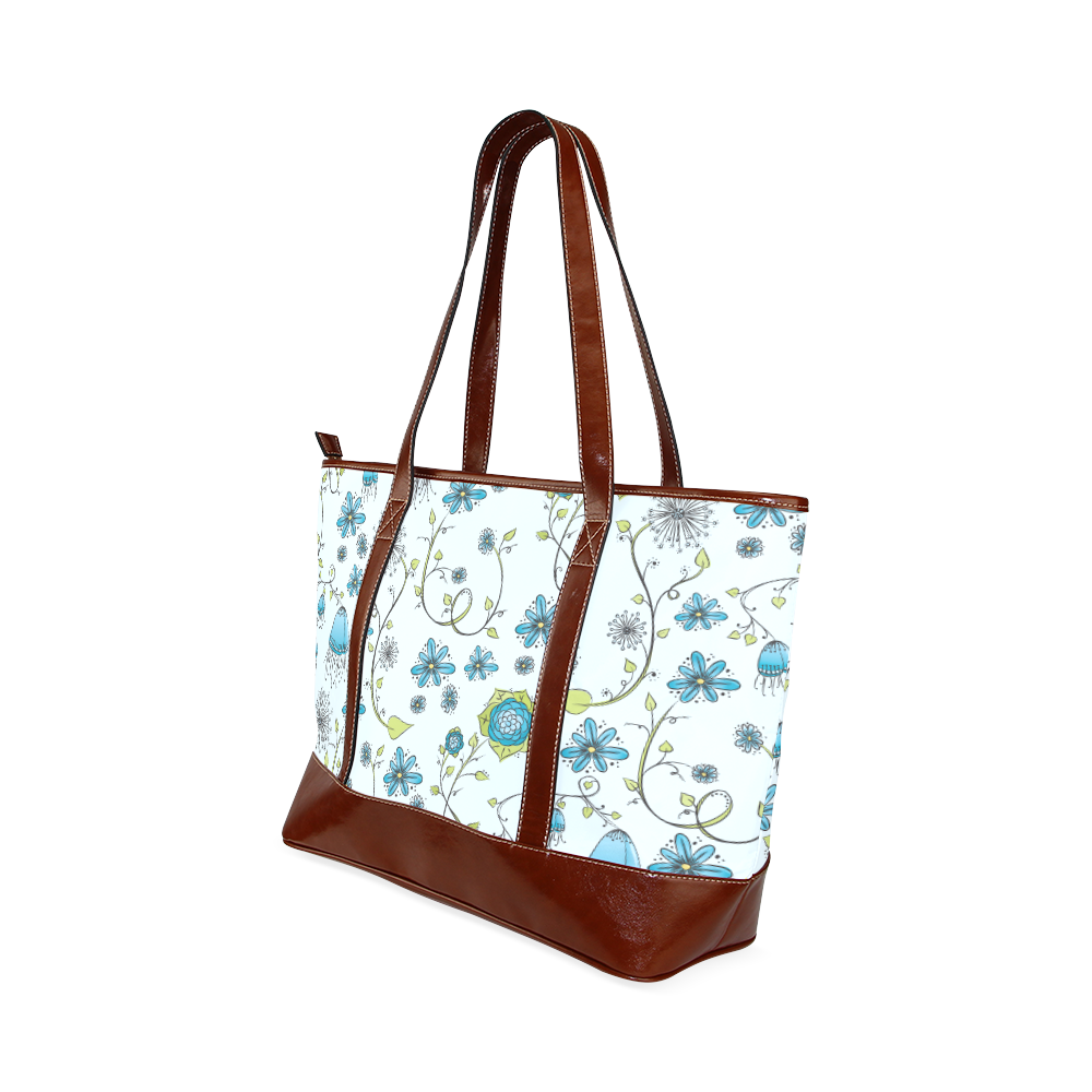 blue fantasy doodle flower pattern Tote Handbag (Model 1642)