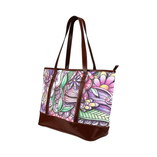 Pink Purple flower drawing Tote Handbag (Model 1642)