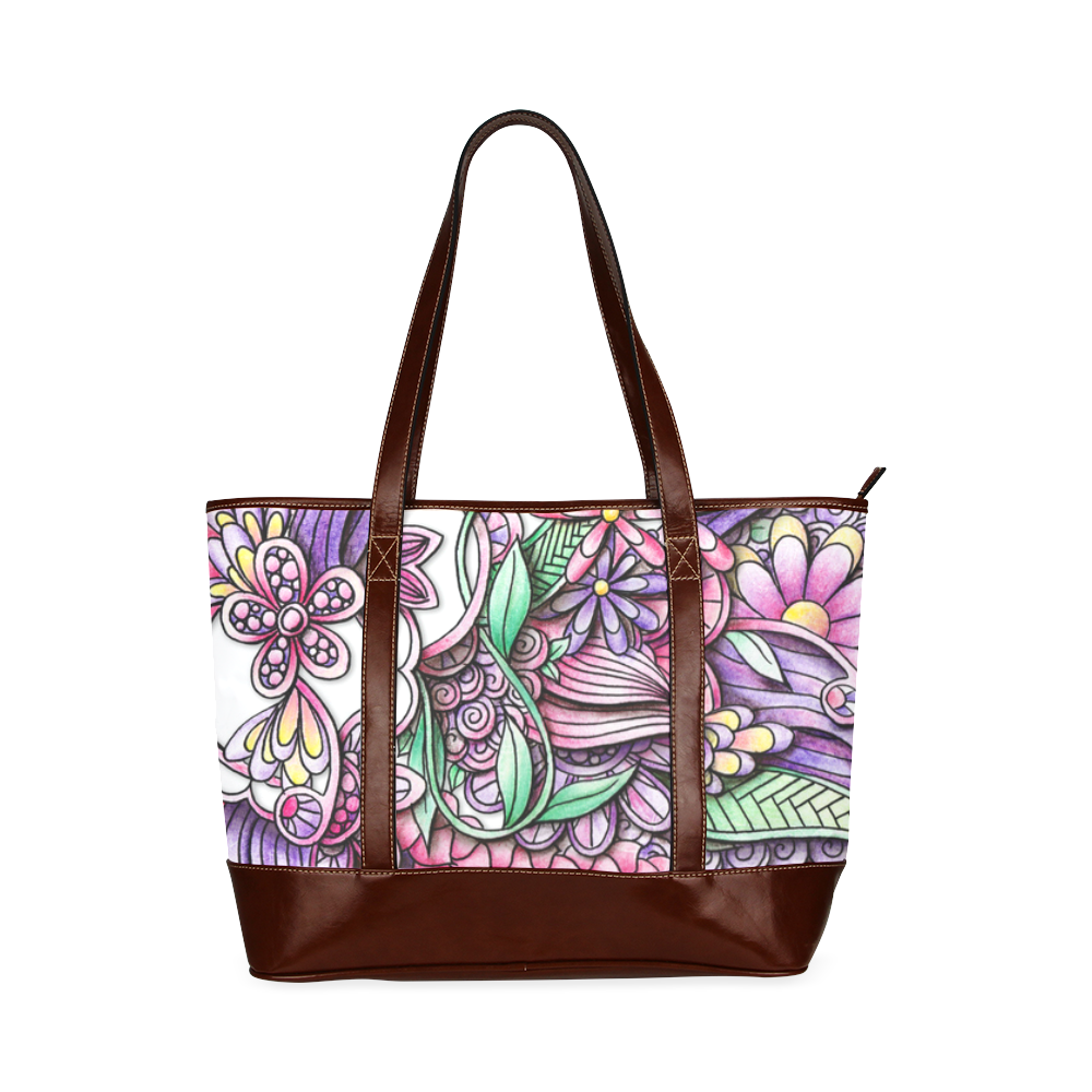 Pink Purple flower drawing Tote Handbag (Model 1642)