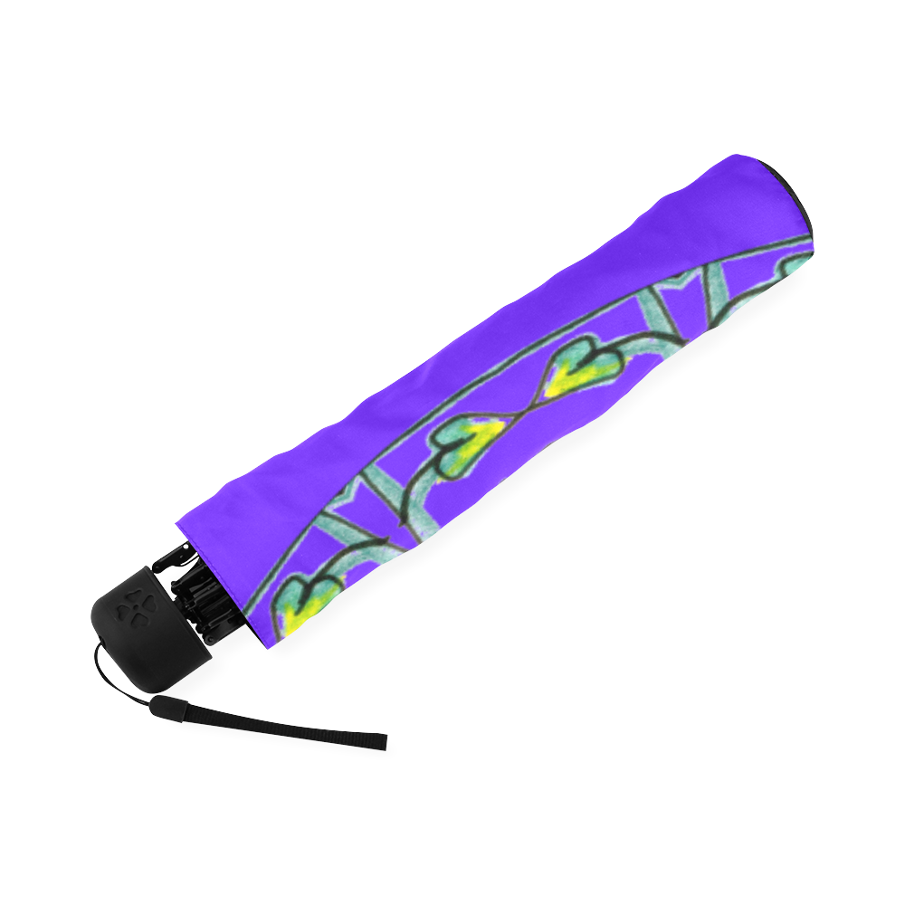 Yellow, Green, Purple Flowers, Leaves Mandala Deep Purple Foldable Umbrella (Model U01)