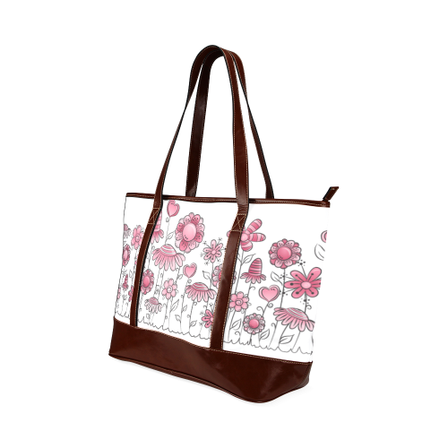 pink doodle flower field Tote Handbag (Model 1642)