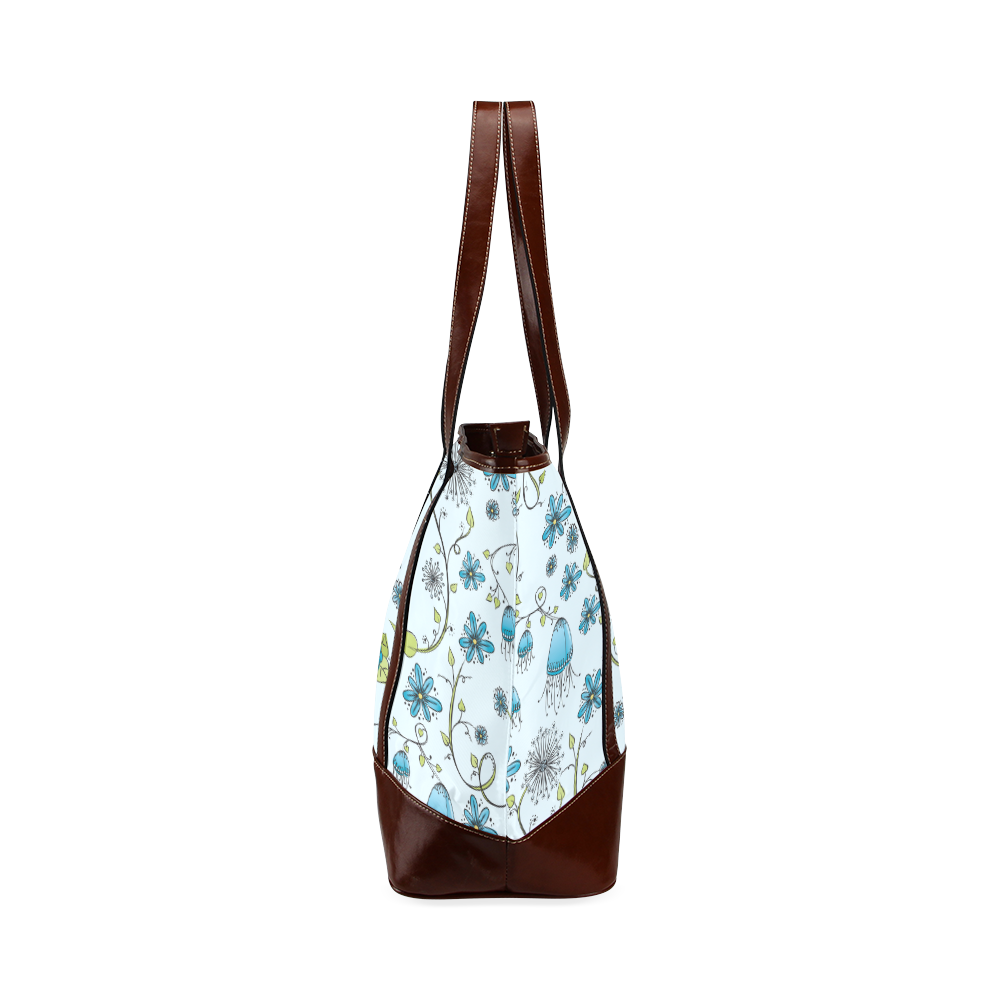 blue fantasy doodle flower pattern Tote Handbag (Model 1642)