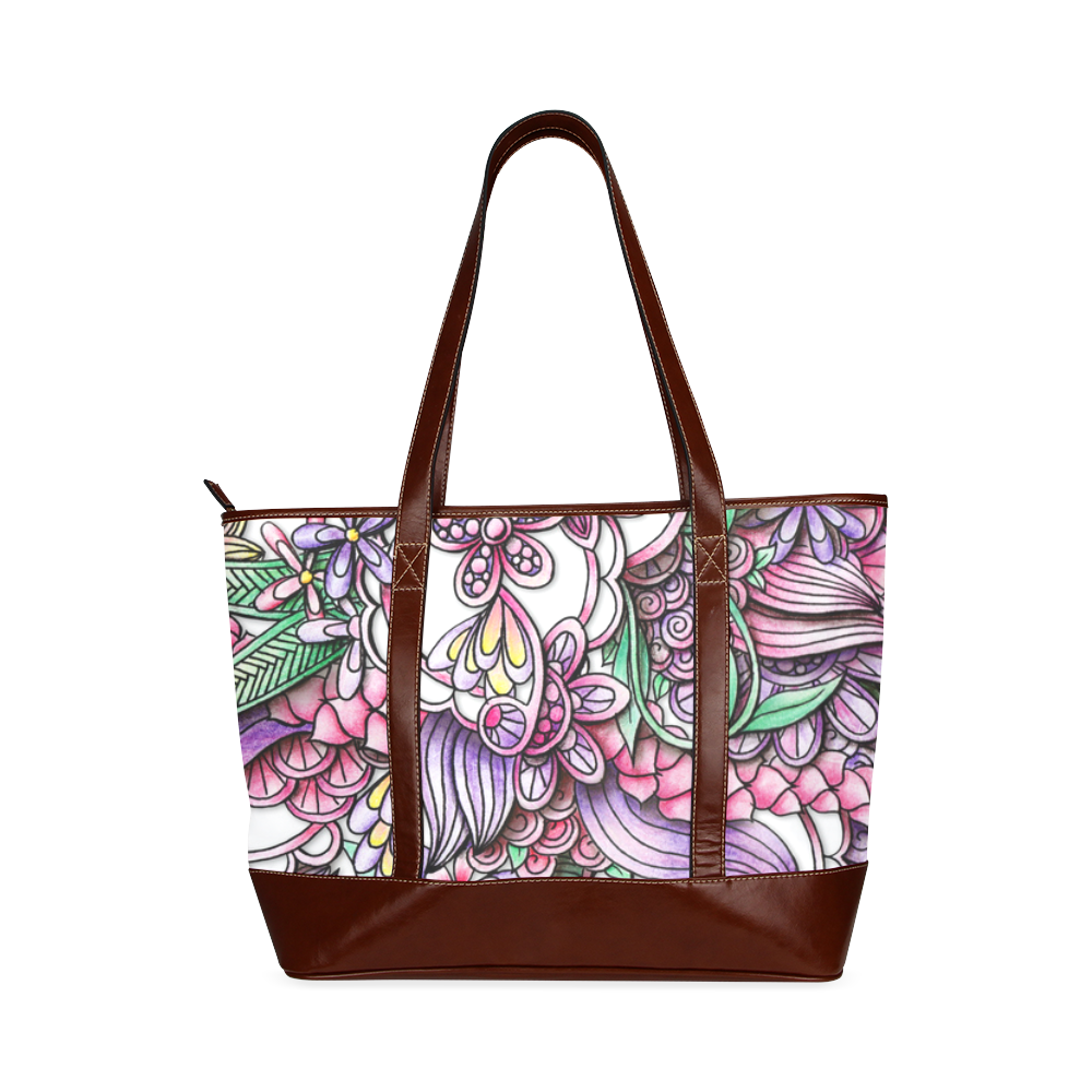 Pink Purple flower drawing Tote Handbag (Model 1642)