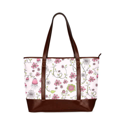 pink fantasy doodle flower pattern Tote Handbag (Model 1642)