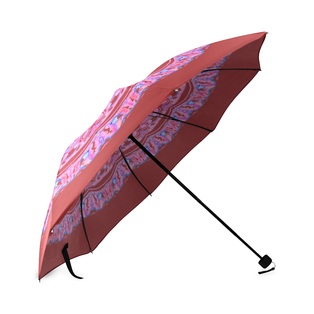 Pink Blue Ribbons, Flowers Valentangle Mandala Maroon Foldable Umbrella (Model U01)