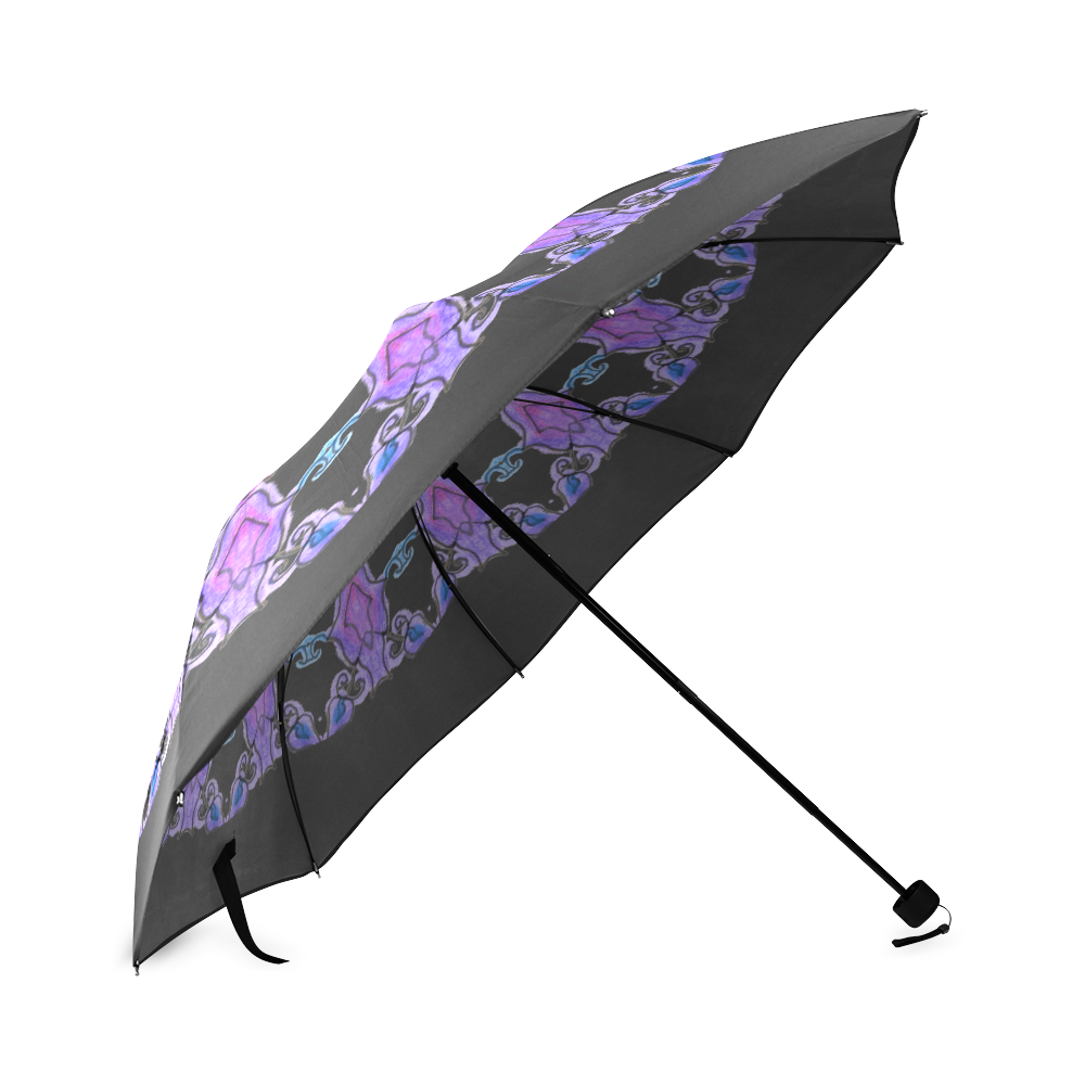 Violet Purple Beads, Jewels, Flowers Mandala Black Foldable Umbrella (Model U01)