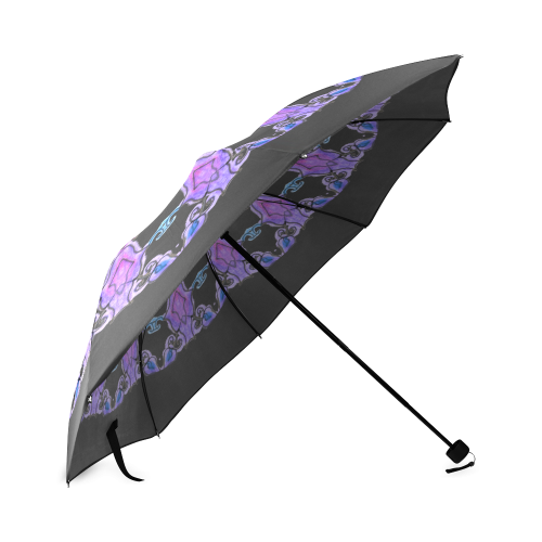 Violet Purple Beads, Jewels, Flowers Mandala Black Foldable Umbrella (Model U01)