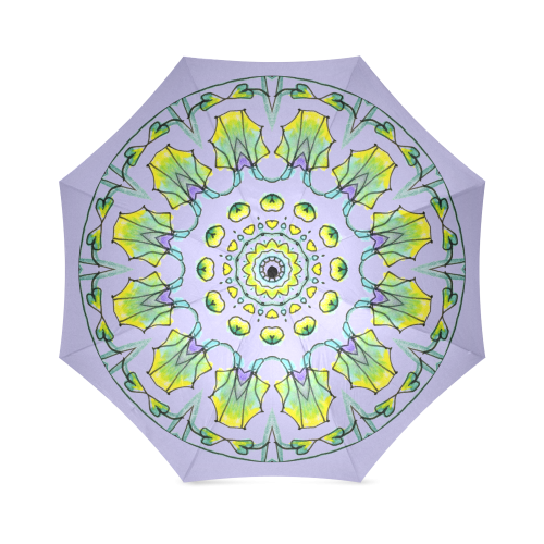 Yellow, Green, Purple Flowers, Leaves Mandala Lavender Foldable Umbrella (Model U01)