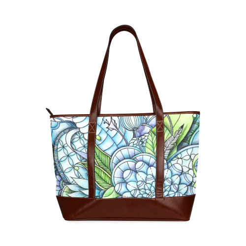 Blue Green flower drawing peaceful garden 2 Tote Handbag (Model 1642)