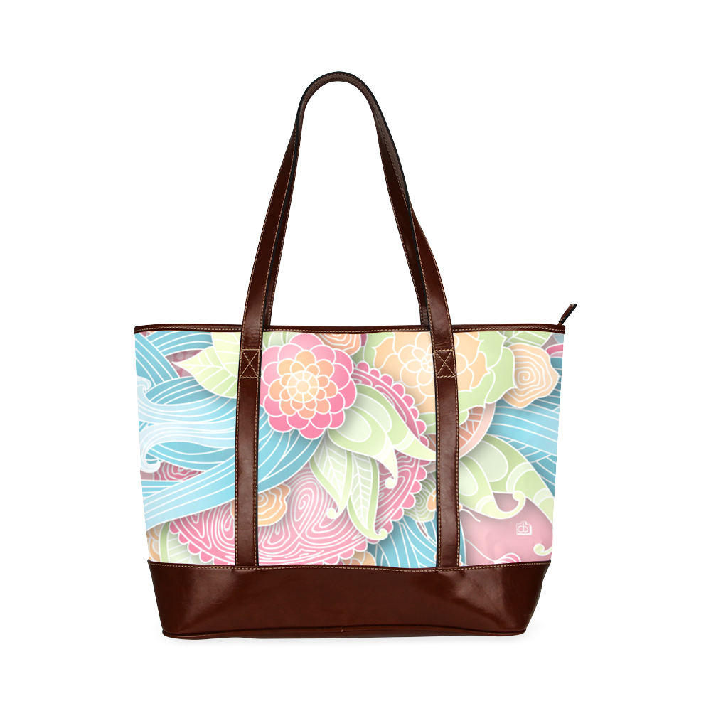 bright blue green pink yellow flowers Tote Handbag (Model 1642)