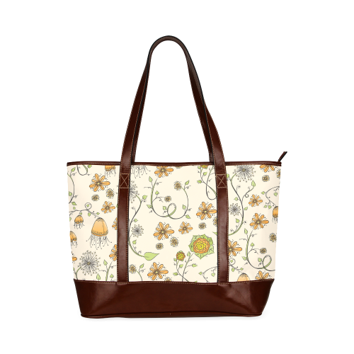 yellow orange fantasy doodle flower pattern Tote Handbag (Model 1642)