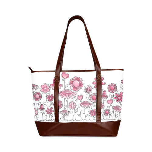 pink doodle flower field Tote Handbag (Model 1642)