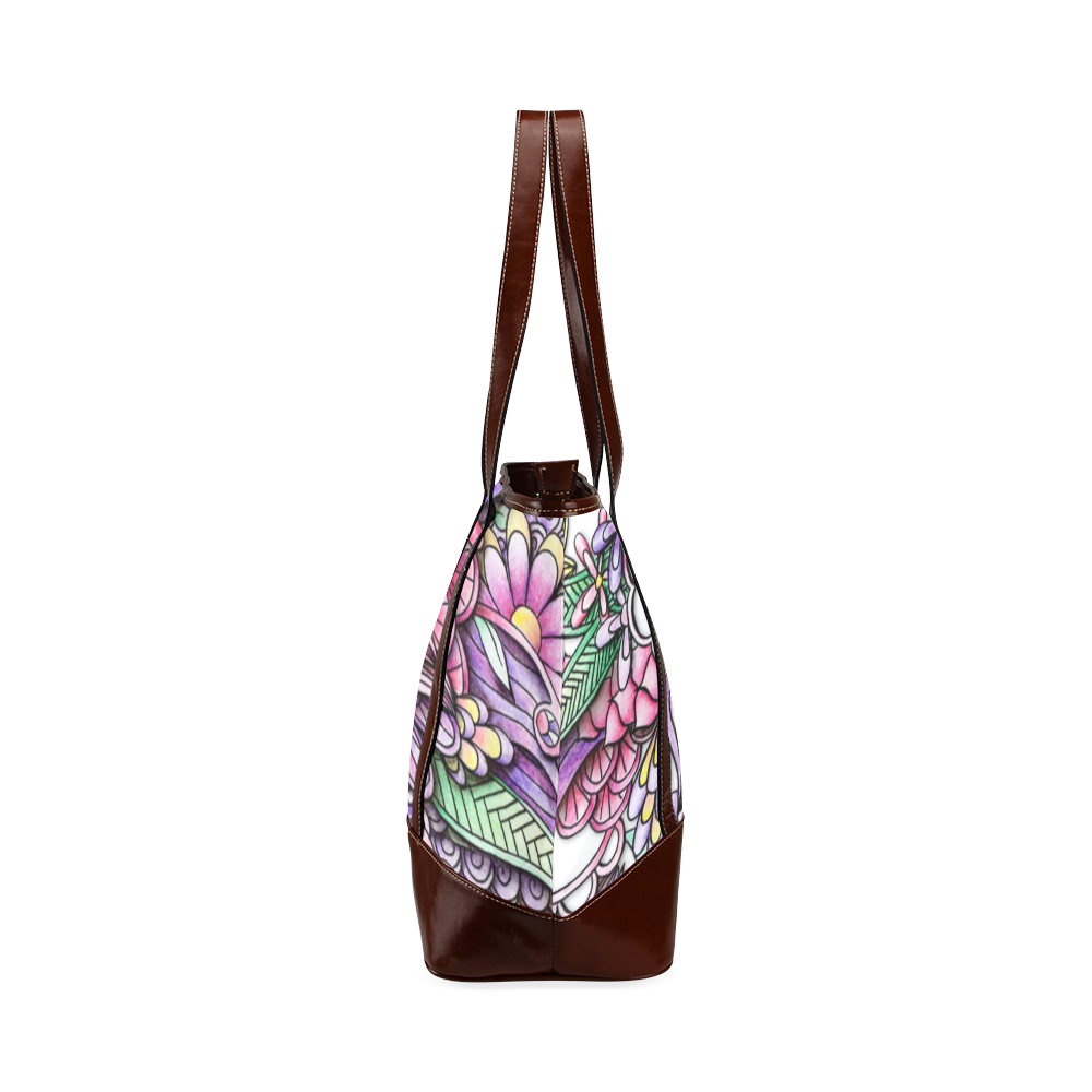 Pink Purple flower drawing Tote Handbag (Model 1642)