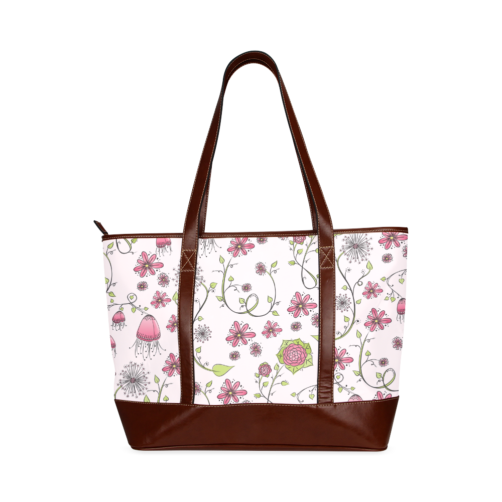 pink fantasy doodle flower pattern Tote Handbag (Model 1642)