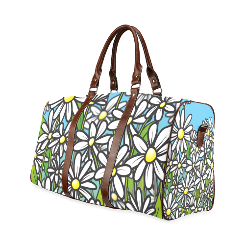 white daisy field flowers Waterproof Travel Bag/Large (Model 1639)