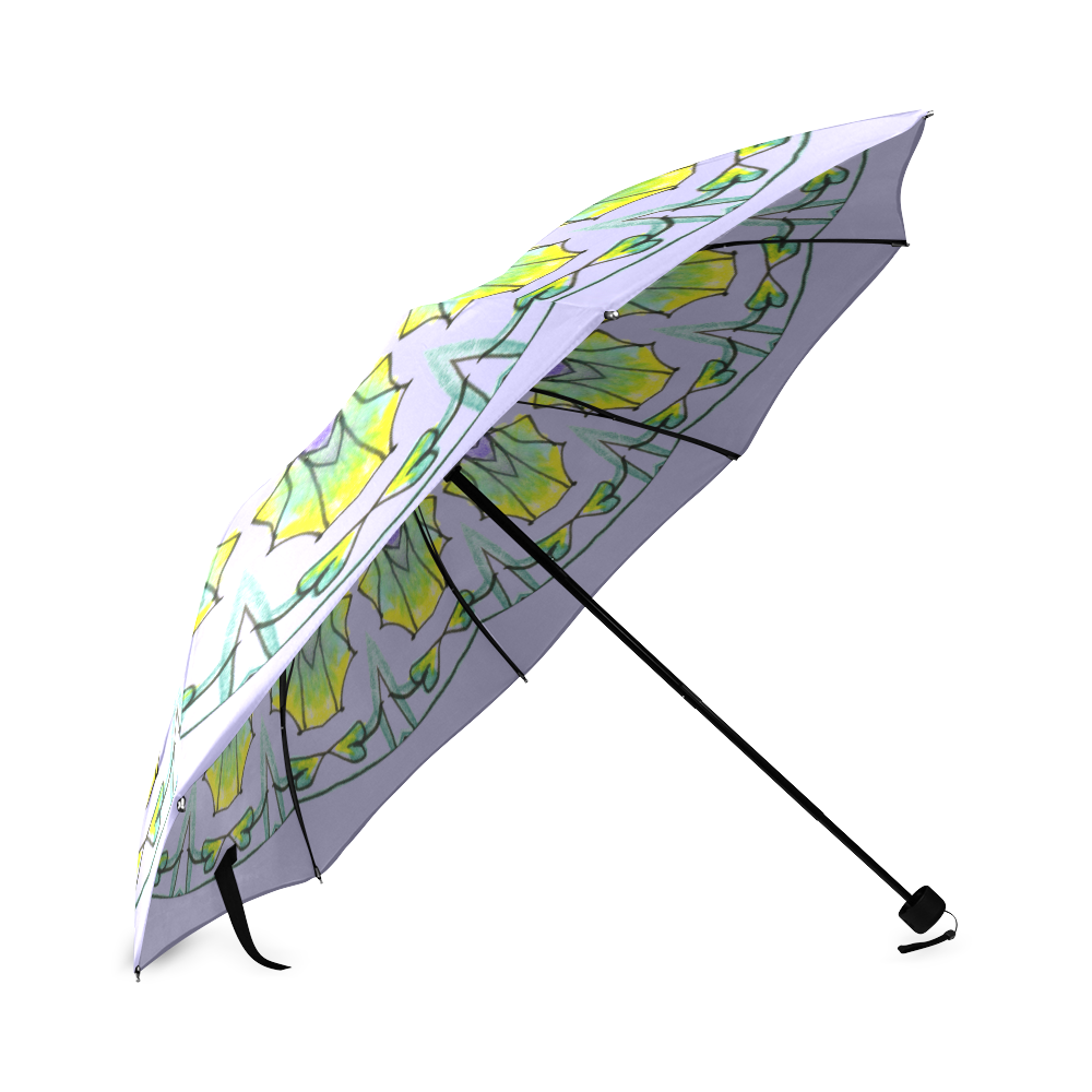 Yellow, Green, Purple Flowers, Leaves Mandala Lavender Foldable Umbrella (Model U01)