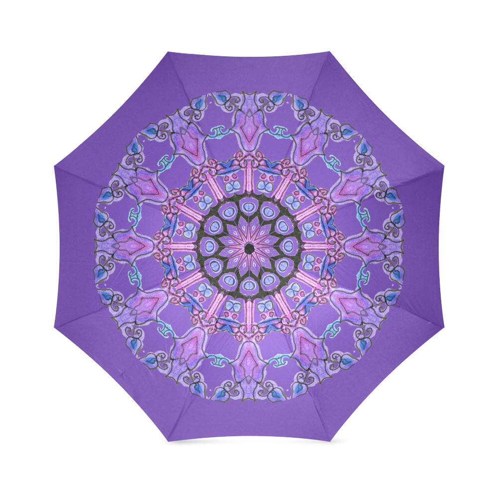 Violet Purple Beads, Jewels, Flowers Mandala Purple Foldable Umbrella (Model U01)