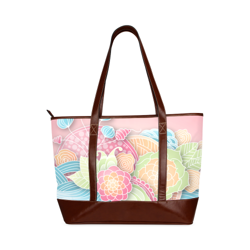 bright blue green pink yellow flowers Tote Handbag (Model 1642)