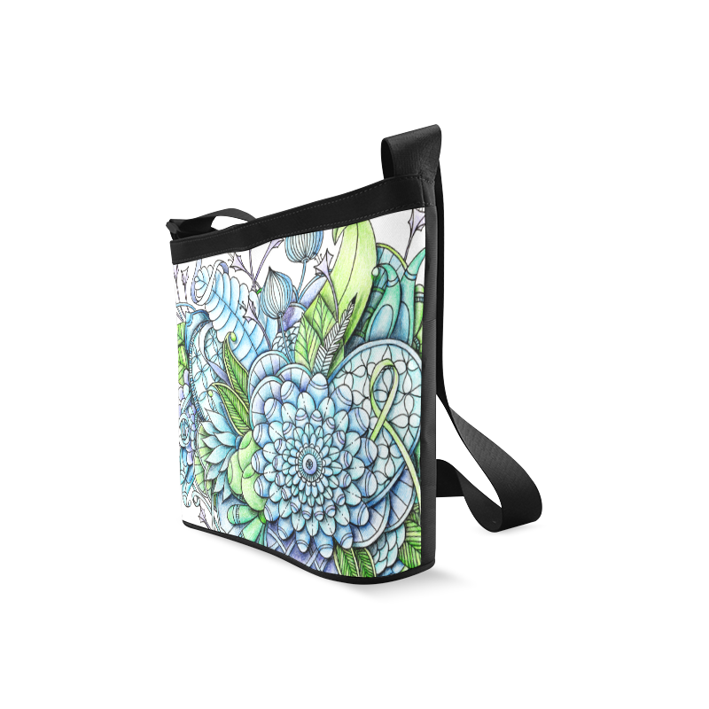 Blue Green flower drawing peaceful garden 2 Crossbody Bags (Model 1613)