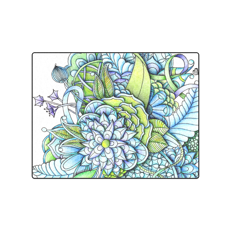 Blue green flower drawing Peaceful Garden Blanket 50"x60"