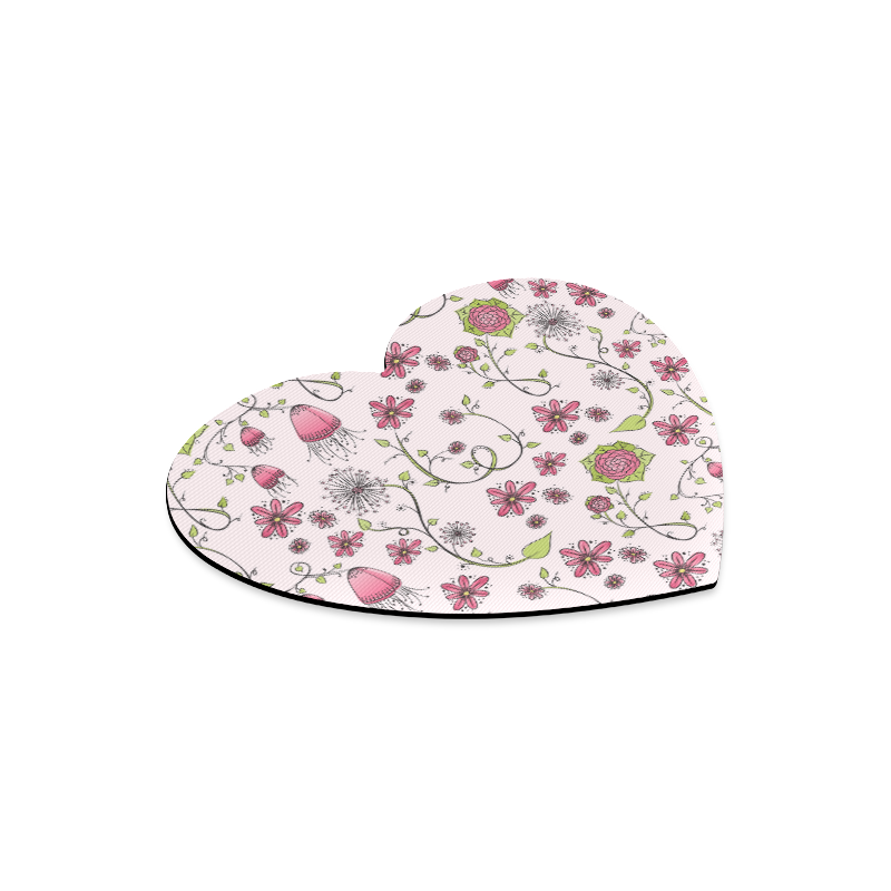 pink fantasy doodle flower pattern Heart-shaped Mousepad