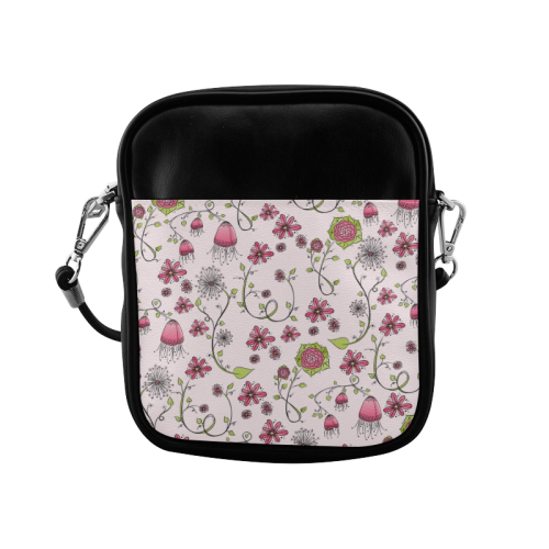 pink fantasy doodle flower pattern Sling Bag (Model 1627)