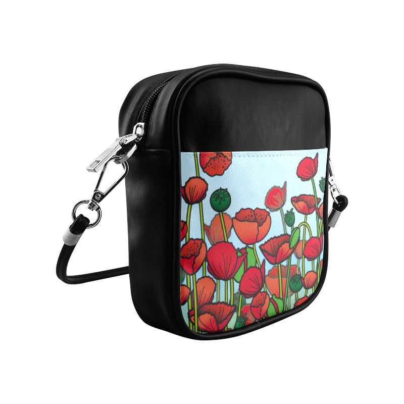 field of poppy flowers red floral Sling Bag (Model 1627)