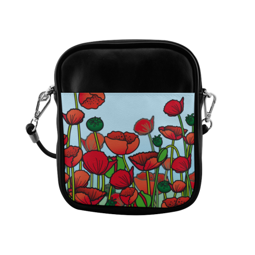 field of poppy flowers red floral Sling Bag (Model 1627)