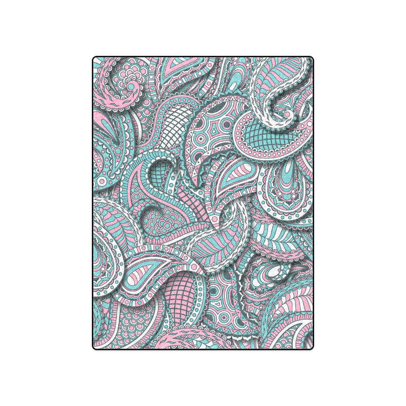 Pink teal white fun ornate paisley pattern Blanket 50"x60"