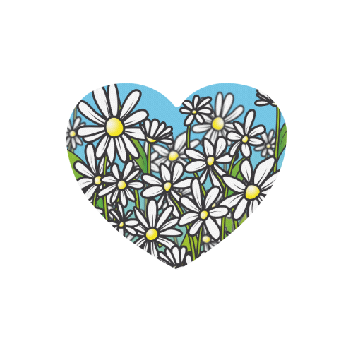 white daisy field flowers Heart-shaped Mousepad