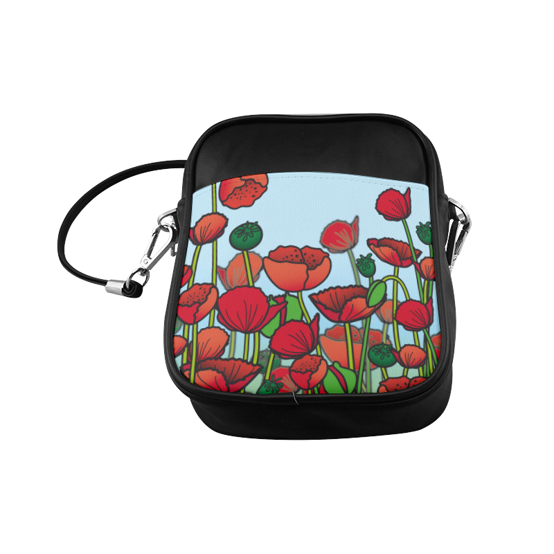 field of poppy flowers red floral Sling Bag (Model 1627)