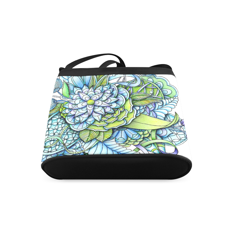 Blue green flower drawing Peaceful Garden Crossbody Bags (Model 1613)