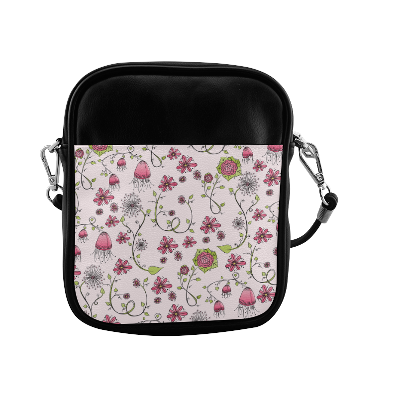 pink fantasy doodle flower pattern Sling Bag (Model 1627)