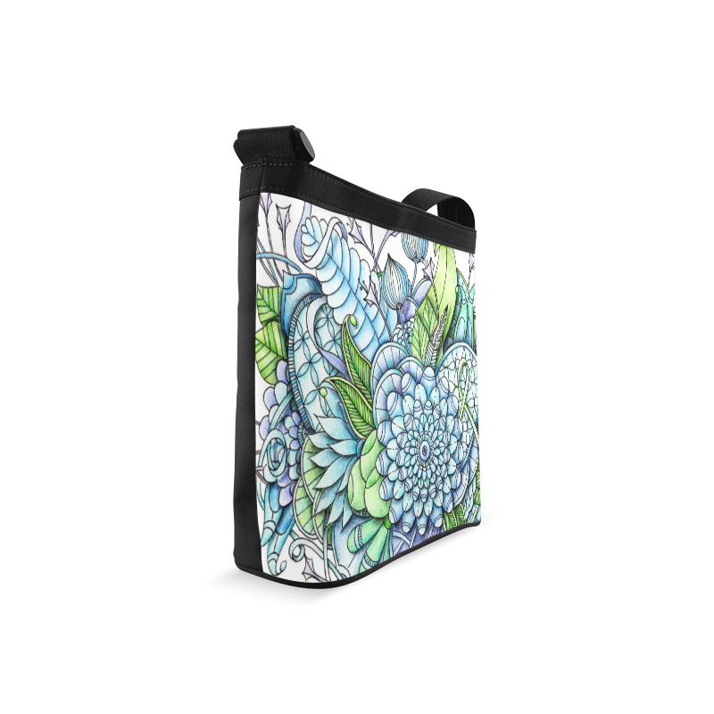 Blue Green flower drawing peaceful garden 2 Crossbody Bags (Model 1613)