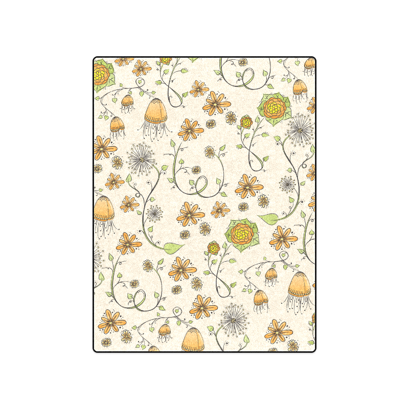 yellow orange fantasy doodle flower pattern Blanket 50"x60"