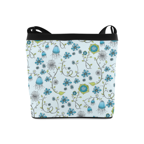 blue fantasy doodle flower pattern Crossbody Bags (Model 1613)
