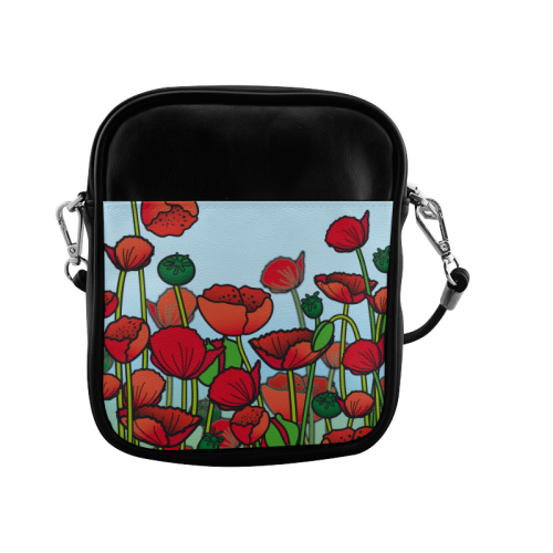 field of poppy flowers red floral Sling Bag (Model 1627)