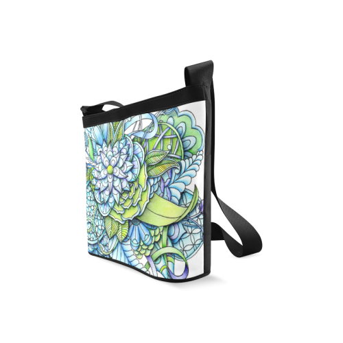 Blue green flower drawing Peaceful Garden Crossbody Bags (Model 1613)