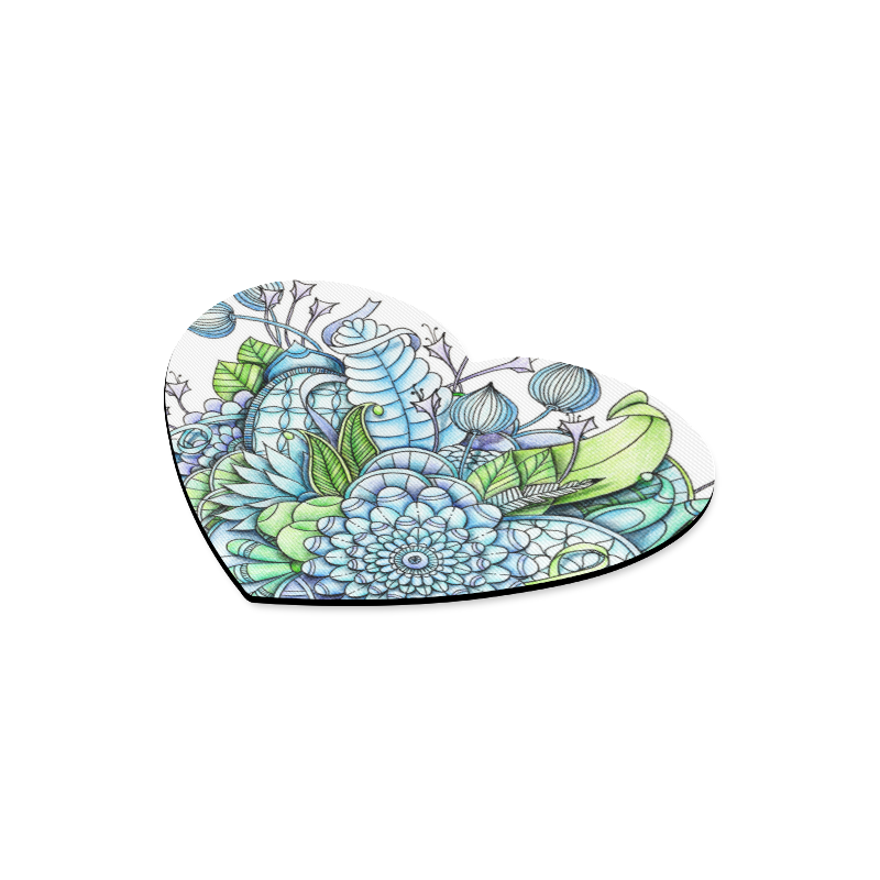 Blue Green flower drawing peaceful garden 2 Heart-shaped Mousepad