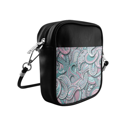 Pink teal white fun ornate paisley pattern Sling Bag (Model 1627)