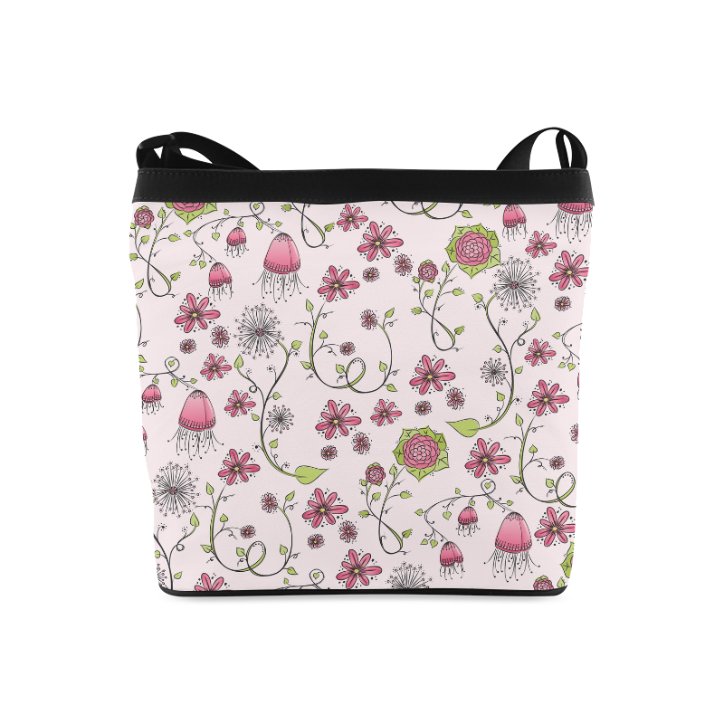 pink fantasy doodle flower pattern Crossbody Bags (Model 1613)