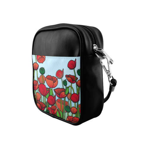 field of poppy flowers red floral Sling Bag (Model 1627)