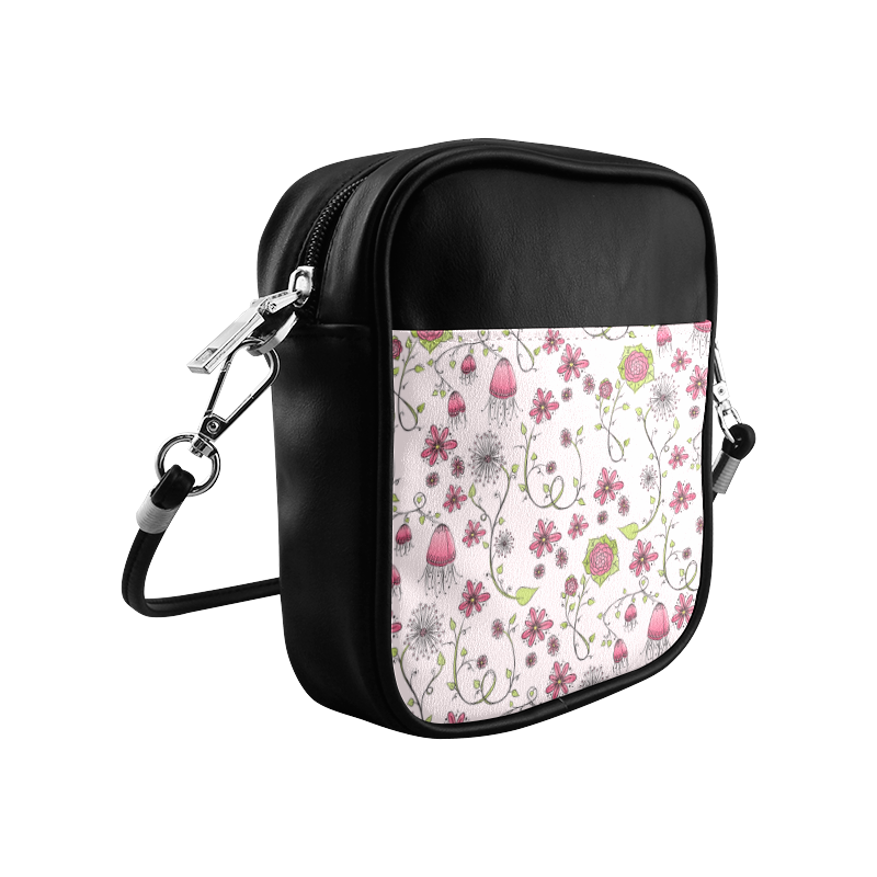 pink fantasy doodle flower pattern Sling Bag (Model 1627)